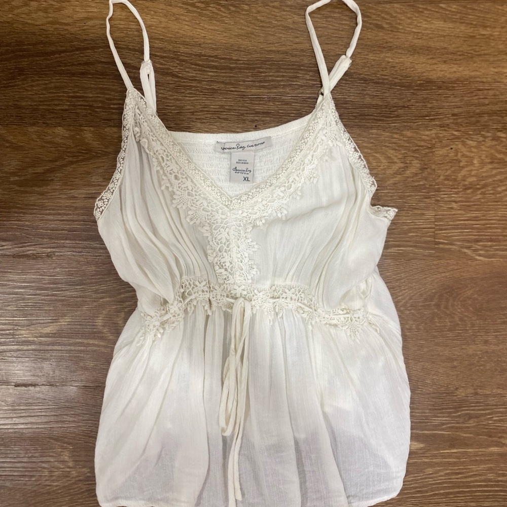 American Rag White Ruched Tie Front Camisole